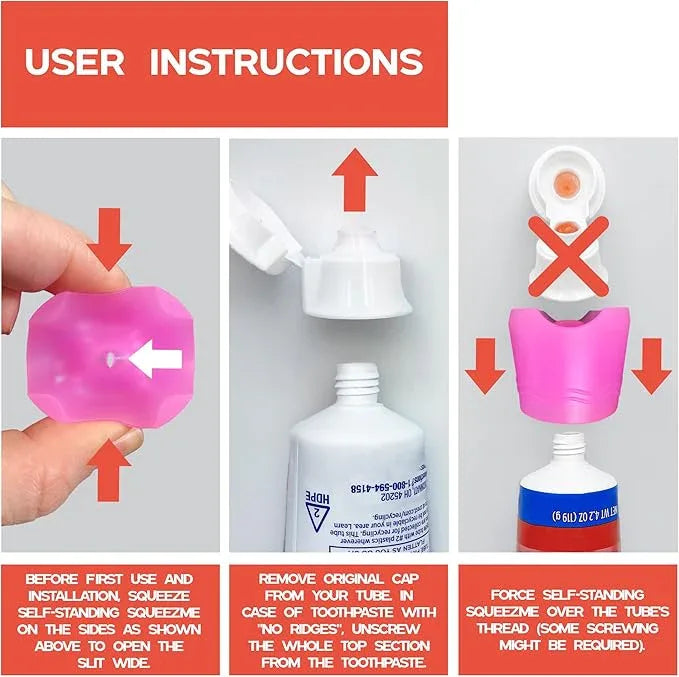 Chrome Cherry SqueezMe Self-Closing Toothpaste Caps, Silicone Lid for Kids & Adults, No Mess Toothpaste Dispenser, Self-Standing Easy Squeezer Cap, Bathroom Accessory, Self-Standing Pink, Pack of 1 - ModernBath