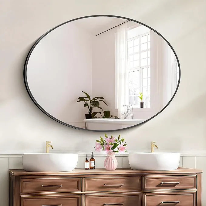 Bathroom Mirrors, 36" x48" Black Mirrors, Oval Vanity Mirrors, Metal Framed Wall Mounted Mirrors, Vertical/Horizontal Mirror for Bathroom Bedroom Entryway Living Room - ModernBath