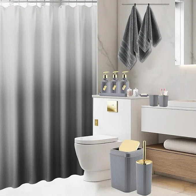 WSBArt 32PCS Bathroom Accessories Set Bathroom Set,Grey Shower Curtain Set,Bath Towel Set,Hand Towel,Toilet Brush,Trash Can & 3PCS Soap Dispenser - ModernBath