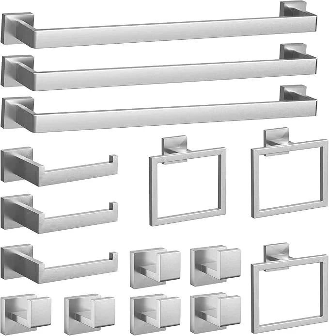 15-Pieces Brushed Nickel Bathroom Accessories Set, 23.6 Inch Bath Towel Bar Set, Stainless Steel Bathroom Hardware Set, Towel Racks for Bathroom Wall Mounted. - ModernBath