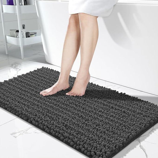 Yimobra Bathroom Runner Rug 55x24 Inch - Extra Long Non Slip Chenille Bath Mat, Soft & Absorbent, Machine Washable Shaggy Hallway Carpet for Vanity Tub Shower, Dark Gray Home Decor Accessories - ModernBath