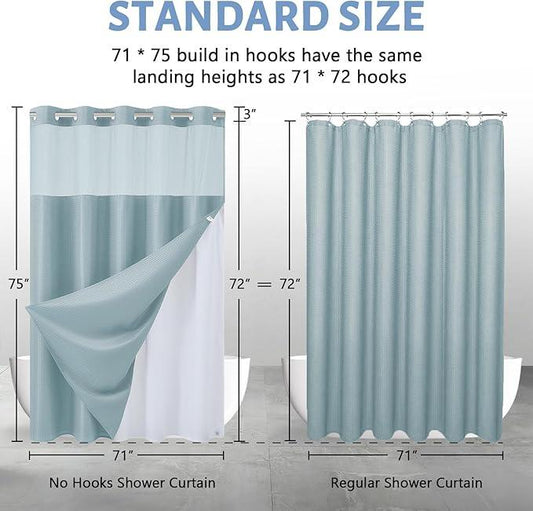 Furlinic No Hook Needed Shower Curtain 71x75 Inch,Waterproof 180GSM Fabric with Magnetic Weighted Hem and Fog Blue Waffle Weave,Machine Washable Hotel-Grade Bath Curtain with Clear Window. - ModernBath
