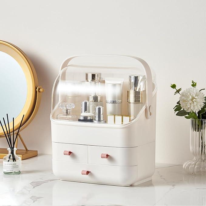 Large Makeup Organizer w Drawers Beauty Organizer Makeup Box Holder Vanity Organization Desk Countertop MakeUp Organizers Bathroom Counter Organizer Skincare Cosmetic Case Stand Dustproof Lid Gift - ModernBath