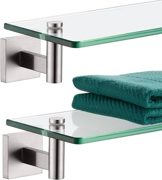KOKOSIRI Floating Shelf Bathroom Wall Mount Shelves 20-Inch for Bedroom Living Room Kitchen Hanging Rack Brushed Stainless Steel 2 Pack B1105BR-L20-P2 - ModernBath