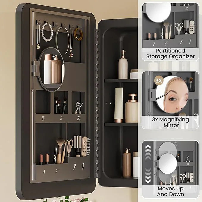 18x26 Inch LED Lighted Medicine Cabinet with Mirror for Bathroom, Wall Mounted or Recessed Mirror Cabinet with 3X Magnifying Mirror, Adjustable Storage Shelves, Modern Design - ModernBath