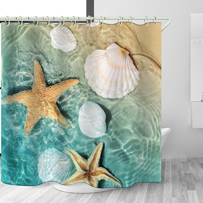 LYFANS Bathroom Uses Beach Scallop 3D Shower Curtains, Luxurious Bathtub Standard Shower Curtain, Waterproof and Bright Fabric Shower Curtains, Size (59x72 inches) - ModernBath