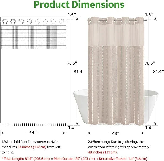 eachope No Hook Stall Shower Curtain with Snap-in Fabric Liner - 54x80 Heavy-Duty Linen Textured Striped Design,Narrow Rustic Modern Farmhouse Bohemian Bathroom Curtain,Water-Repellent,Tan/Taupe - ModernBath