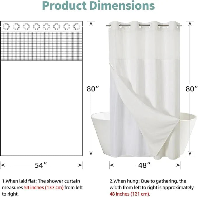eachope Stall Cream No Hook Waffle Weave Shower Curtain with snap-in Liner Replacement, 230GSM Waterproof Fabric Hotel Shower Curtain Set for Bathroom, Through Mesh Top Window,54Wx80H - ModernBath
