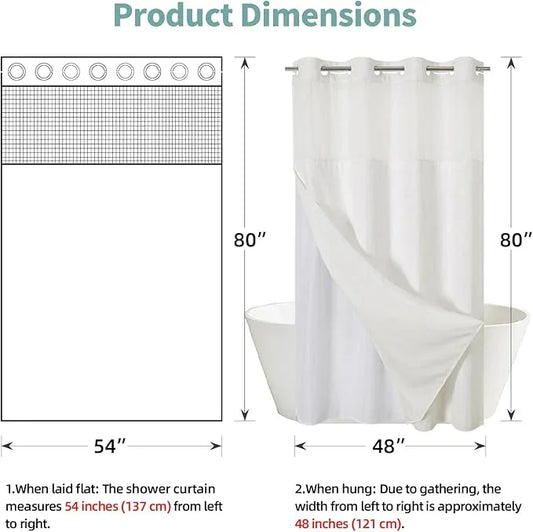 eachope Stall Cream No Hook Waffle Weave Shower Curtain with snap-in Liner Replacement, 230GSM Waterproof Fabric Hotel Shower Curtain Set for Bathroom, Through Mesh Top Window,54Wx80H - ModernBath