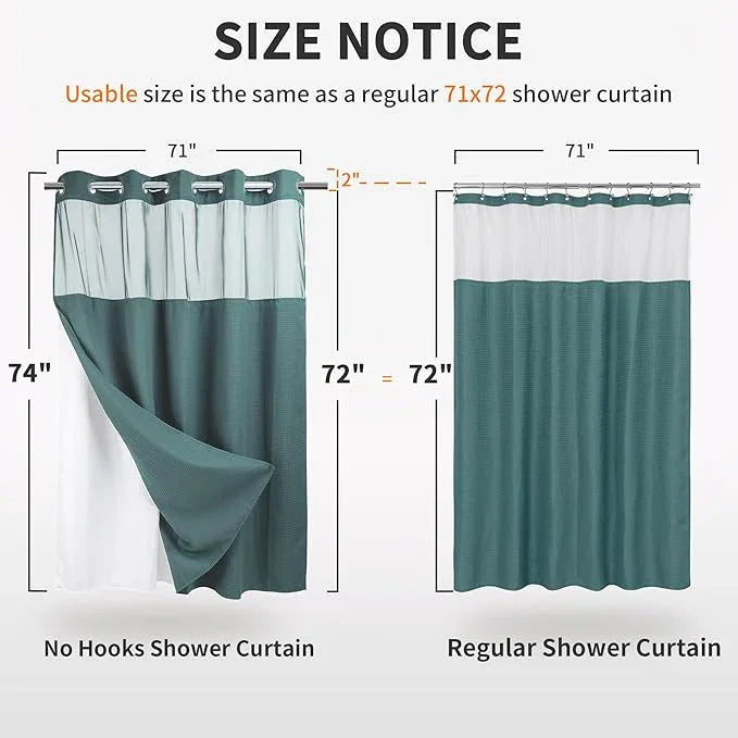 River Dream Heavyweight No Hooks Required Dotted Waffle Weave Shower Curtain with Snap in Liner - 71W x 74H,Hotel Grade,Spa Like Bath Curtain,Teal - ModernBath