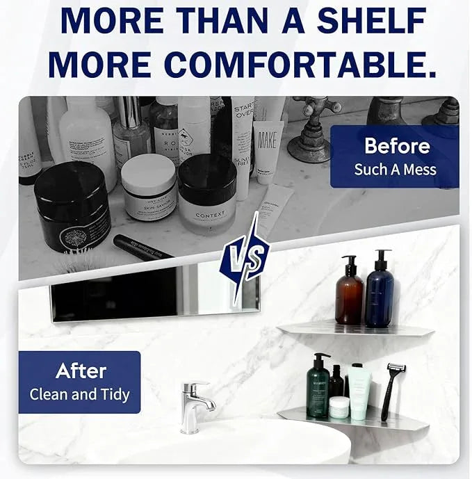 10" Corner Shower Shelf 2 Pcs Brushed 304 Stainless Steel Diamond Heavy Duty Floating Corner Shelves Slot Design Recessed Bathroom Shower Shelf for 90° Tiled Wall, No Drilling Needed - ModernBath