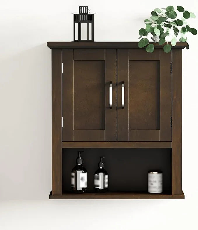 ChooChoo Wood Wall Cabinet with Doors, Medicine Cabinet with Adjustable Shelves Over The Toilet, Rustic Cabinet Wall Mounted for Bathroom, Kitchen, Living Room, Walnut - ModernBath
