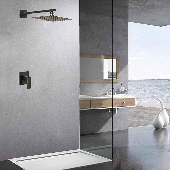 JingGang Oil Rubbed Bronze Shower Faucet Set Bathroom Luxury Rainfall Shower System with Rain Shower Head Single Function Shower Trim Kit with Rough-in Valve - ModernBath