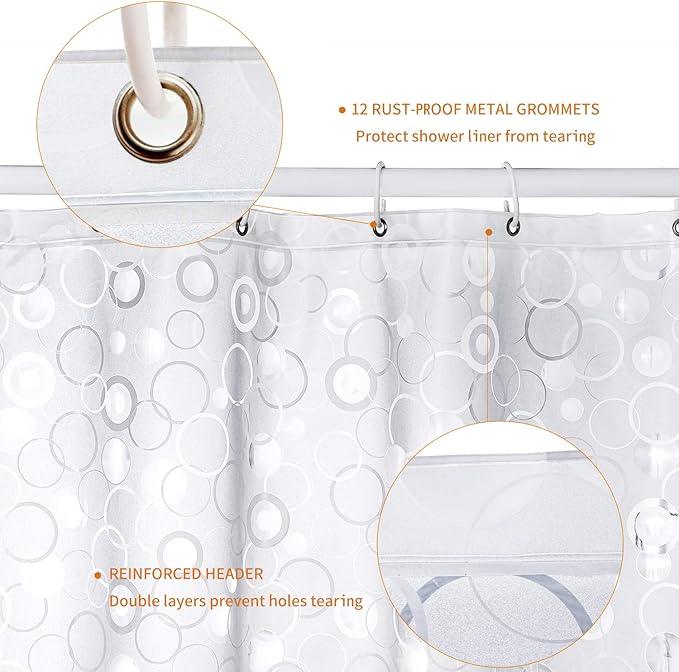 WELTRXE EVA 8G Bathroom Shower Curtain Liner, 72x72 Inch 3D Frosted Bubble Heavy Duty Waterproof Shower Curtain Liner with Magnets Thick Plastic Shower Curtains, 12 Hooks - ModernBath