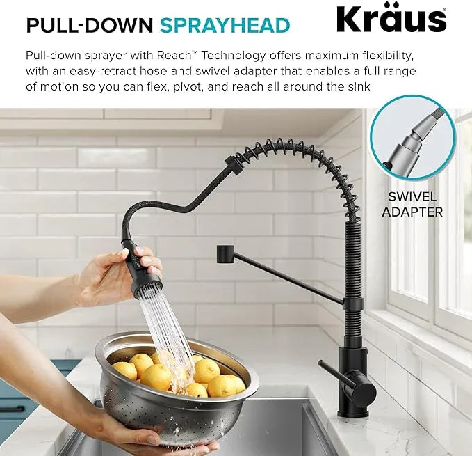 KRAUS Bolden Commercial Style 2-Function Single Handle Pull Down Kitchen Faucet in Matte Black, KPF-1610MB - ModernBath