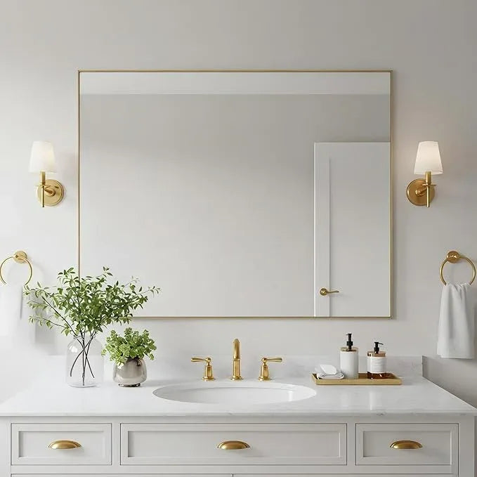 Bonverre 30x40 Inch Brass Bathroom Mirror for Wall, Aluminum Frame Rectangle Rectangular Vanity Mirror, Modern Large for Bedroom, Living Room, Horizontal or Vertical - ModernBath