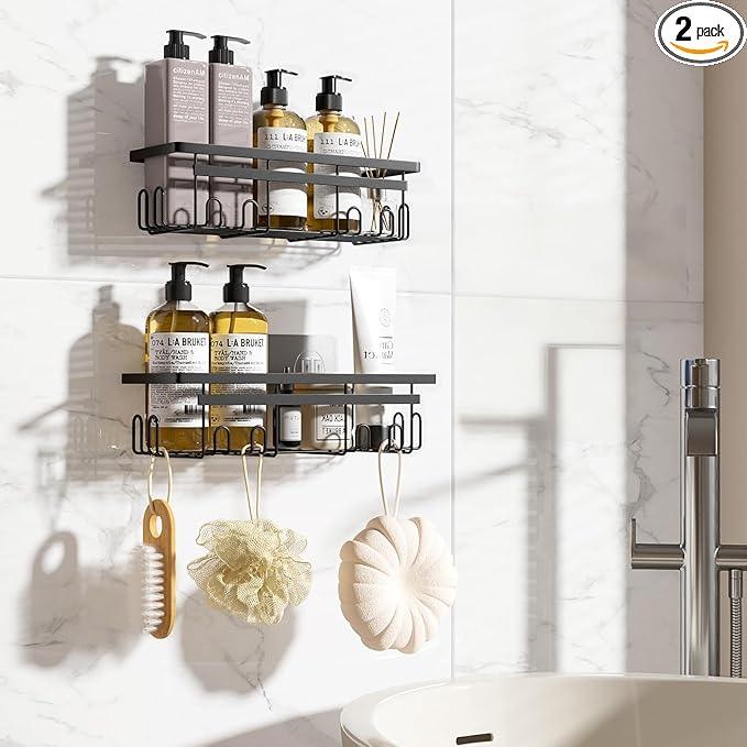 Shower Caddy, 2-Pack No Drilling Rustproof Organizer with Save Space Hooks, Apartment Essentials for Bathroom, No Drilling Shelves for Kitchen & Living Room - ModernBath