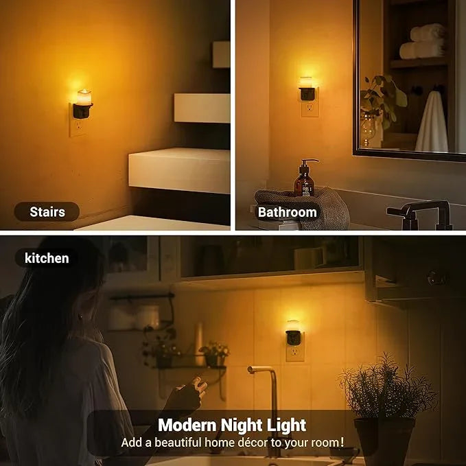 JandCase Flameless Candle Night Light, 2 Pack Night Lights Plug into Wall, 2000K Amber, 0-100LM Dimmable Nightlight, Dusk to Dawn Sensor Light for Dinning Room, Living Room, Bathroom, Hallway - ModernBath