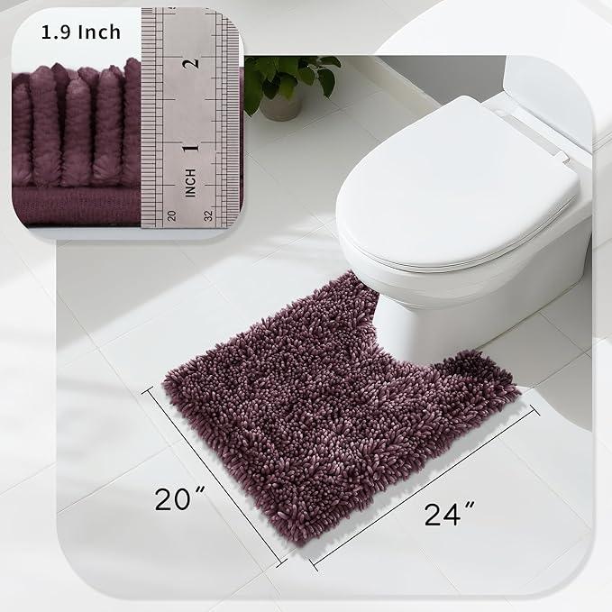 Yimobra Toilet Rugs U Shaped Washable, Extra Thick Soft Absorbent Chenille Contour Bathroom Rugs for Toilet 24x20 Inch, Quick Dry Non Slip Toilet Mat for Bath Floor, Purple Grey - ModernBath