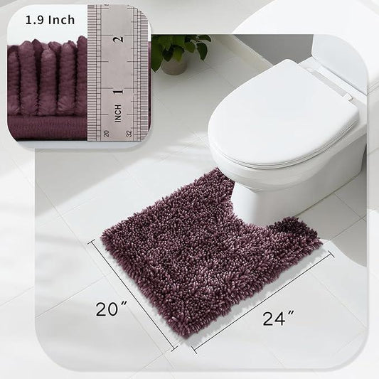 Yimobra Toilet Rugs U Shaped Washable, Extra Thick Soft Absorbent Chenille Contour Bathroom Rugs for Toilet 24x20 Inch, Quick Dry Non Slip Toilet Mat for Bath Floor, Purple Grey - ModernBath