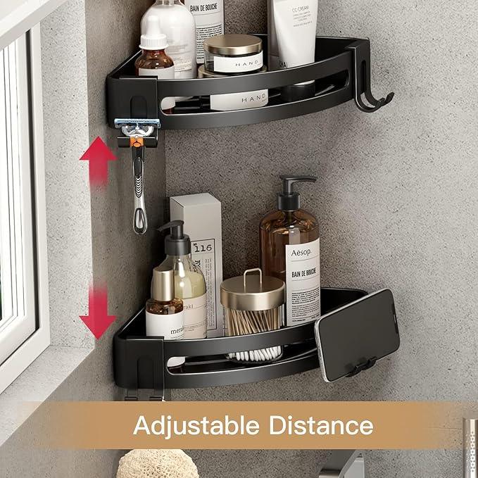 VOLPONE 3-Pack Black Triangle Shower Caddy, 3-Tier Corner Shelves, Rustproof Shower Storage Rack, Drill Free Wall Mount Shower Organizer, 40lbs Load Capacity - ModernBath