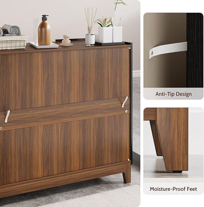 Bathroom Storage Cabinets with Drawers and Doors, Kitchen Storage Cabinet with Adjustable Shelf, Floor Sideboard Buffet Cabinet for Living Room, Kitchen, Hallway, Dining Room, Black Walnut - ModernBath