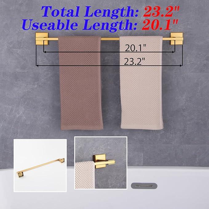 GERZWY 24-Inch Single Towel Bars for Bathroom Gold Stainless Steel Modern Style Bath Towel Rack Wall Mount JG1901A60-BE - ModernBath