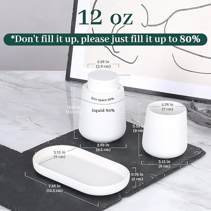 BosilunLife White Bathroom Accessory Set - 3 pcs Ceramic Bathroom Soap Dispenser Set Farmhouse Bathroom Decor Sets Accessories, Soap Dispenser and Toothbrush Holder, Tray (White Set - Liquid Pump) - ModernBath