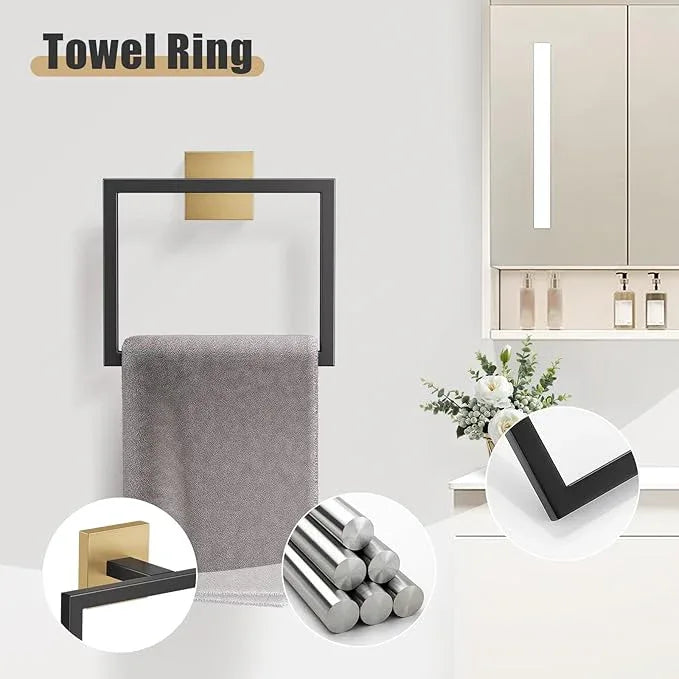 YACVCL 5-Pieces Black and Gold Bathroom Hardware Accessories Set Stainless Steel Bathroom Towel Bar Set Towel Holder Set for Bathroom,Upgraded Toilet Paper Holder with Shelf,Wall Mounted 23.6" - ModernBath