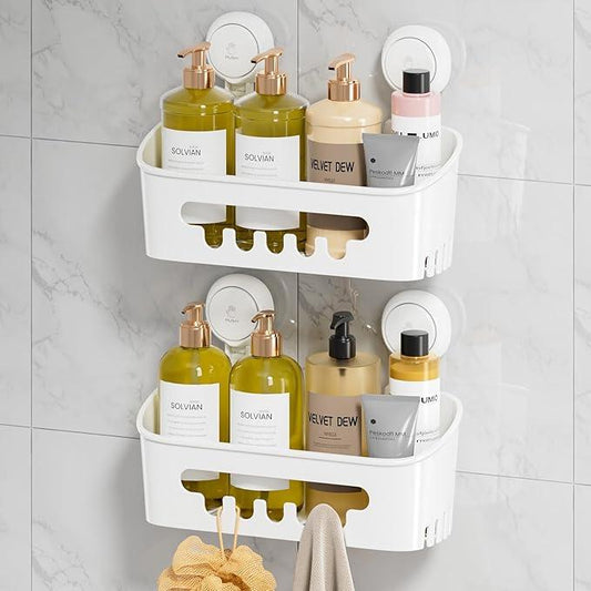 LEVERLOC Shower Caddy Suction Cup 2 Pack, Shower Organizer Removable Bathroom Shelf, Storage Suction Powerful Max Hold 22lbs Bathroom Caddy Waterproof Holder, White - ModernBath