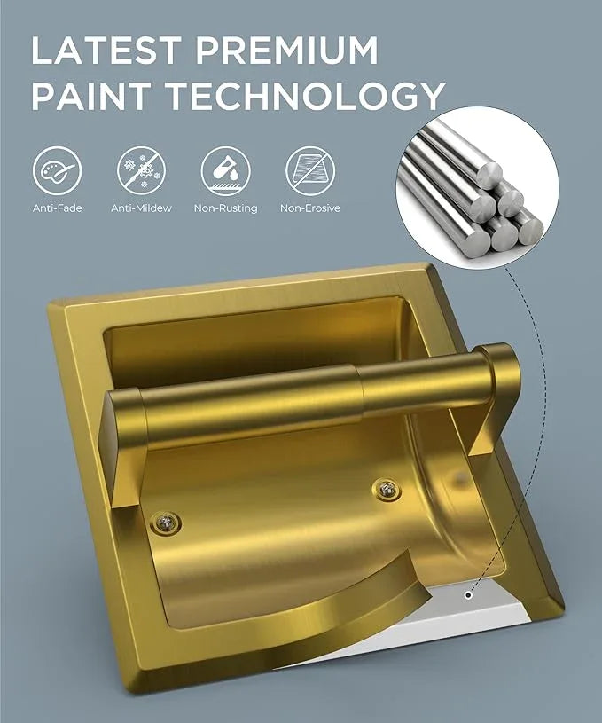 FORIOUS Recessed Toilet Paper Holder, Stainless Steel Durable Tissue Roll Holder Wall Mount for Bathroom Space Saving Design with Mounting Bracket, in Wall Toilet Paper Dispenser Insert, Gold - ModernBath