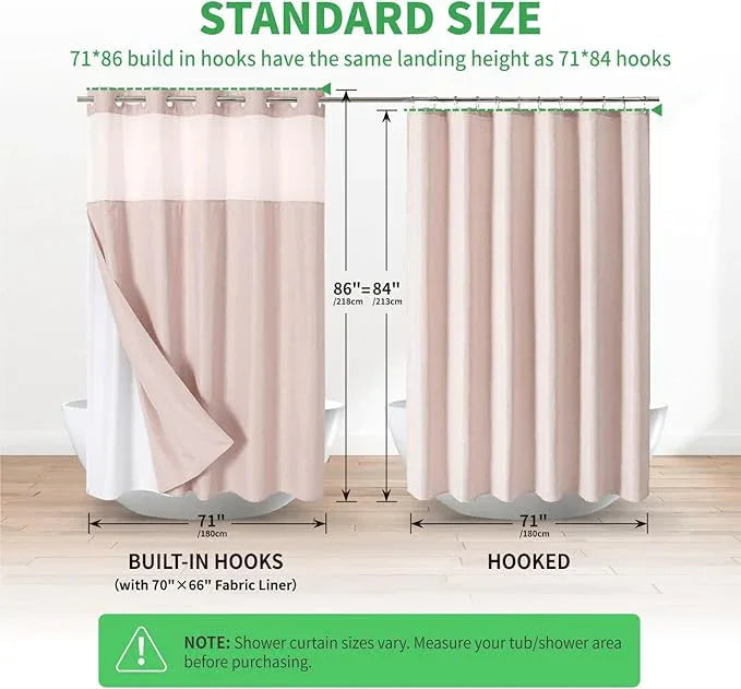 eachope Extra Long No Hooks Needed Linen Textured Shower Curtain with Snap-in Fabric Liner Set,Blush Hotel Luxury Decor Shower Curtains for Bathroom,Waterproof & Washable,71Wx86H - ModernBath