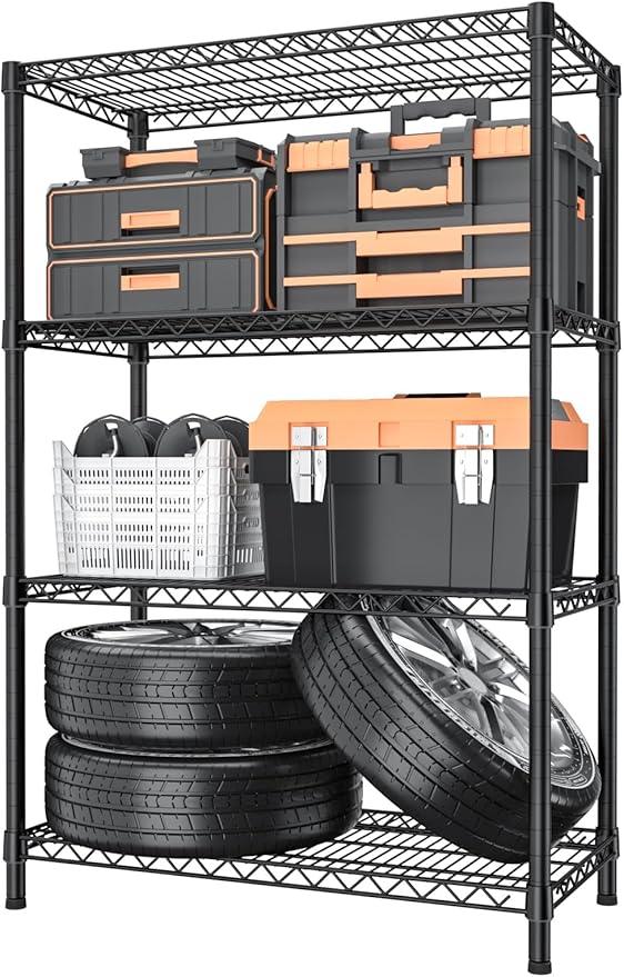 4 Tier Heavy Duty Shelves Adjustable Storage Shelf Organizer Metal Garage Wire Shelving Unit Pantry 18" D x 36" W x 59" H,Black - ModernBath