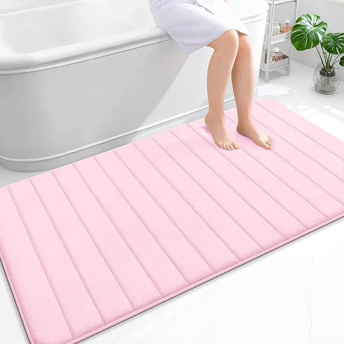 OLANLY Memory Foam Bath Mat 59x35, Super Soft Absorbent Bathroom Rugs, Quick Dry, Machine Washable Shower Floor Rugs, Bathmat Carpet, Bathroom Home Decor Accessories, Pink - ModernBath