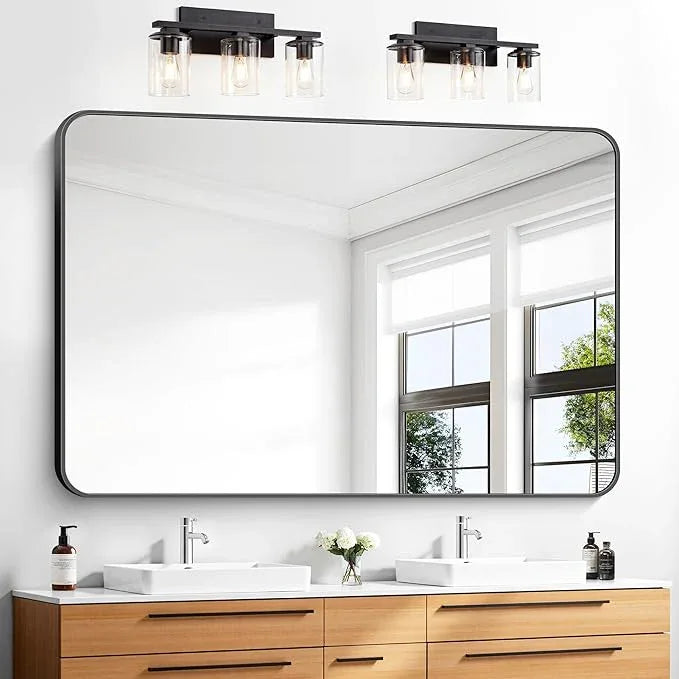 55x36 inch Bathroom Mirror,Black Rectangle Mirror,Wall Mounted Bathroom Frame Vanity Mirror with Round Corner for Bedroom Living Room, Entryway Hangs Horizontal or Vertical - ModernBath