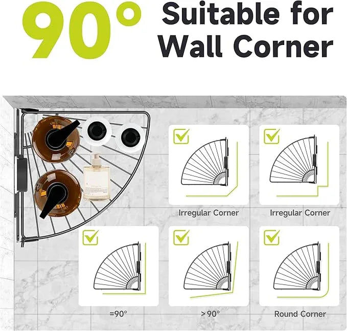 BANGMANG Shower Caddy Suction Cup, 2 Pack Suction Shower Shelf, NO-Drilling Bathroom Holder, Rustproof Bathroom Organizer for 90° Wall Corner, Black - ModernBath