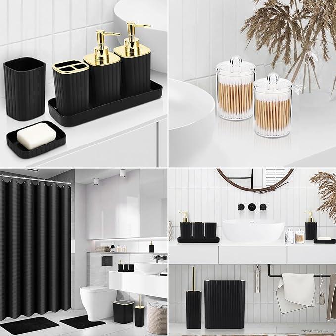 XLHOMO 26PC Bathroom Accessories Set - Gorgeous Black Bathroom Set, Bathroom Accessory Set, Black Shower Curtain Set with Bathtub Mats for Shower Tub - ModernBath