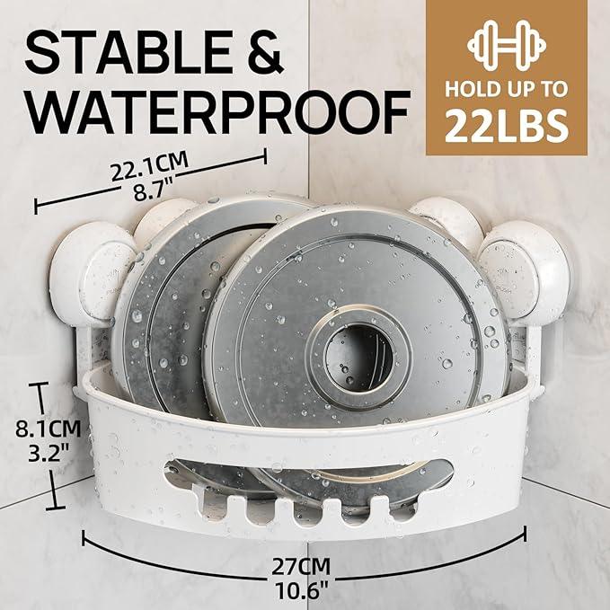 LEVERLOC Corner Shower Caddy Suction Cup, Shower Caddy Basket Powerful Suction Bathroom, Waterproof & Rustproof Organizer for Bathroom Storage, No-Drilling Removable (White) - ModernBath