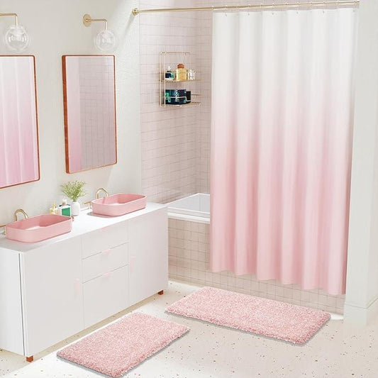 Yimobra Luxury Bathroom Rugs, Fluffy Bath Mats, Non Slip, Water Absorbent Microfiber, Machine Washable, Plush Carpet Shower Rugs, Thick Matts for Bathroom Floor&Tub, 44"x 24", Light Pink and White - ModernBath