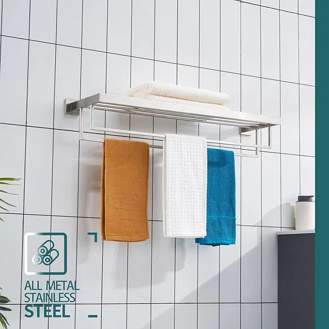 KOKOSIRI Towel Rack 32-Inch Bathroom Towel Shelves with Double Towel Bars SUS304 Stainless Steel Wall Mounted, Brushed Nickel B6003BR-L32 - ModernBath