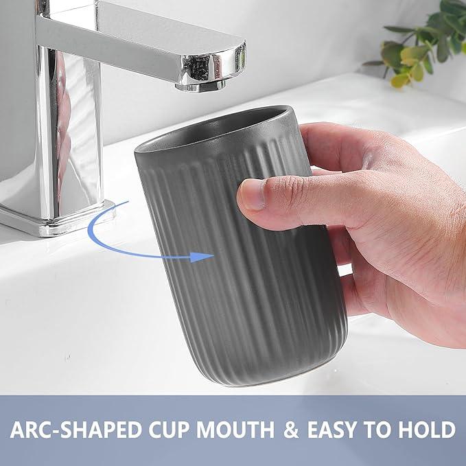 Grey Toothbrush Holders for Bathrooms - 2 Cups Ceramic Toothbrush Toothpaste Holders Set, White Bathroom Tumbler Cups Reusable Toothbrush Mouthwash Cup, Bathroom Counter Organizer. - ModernBath