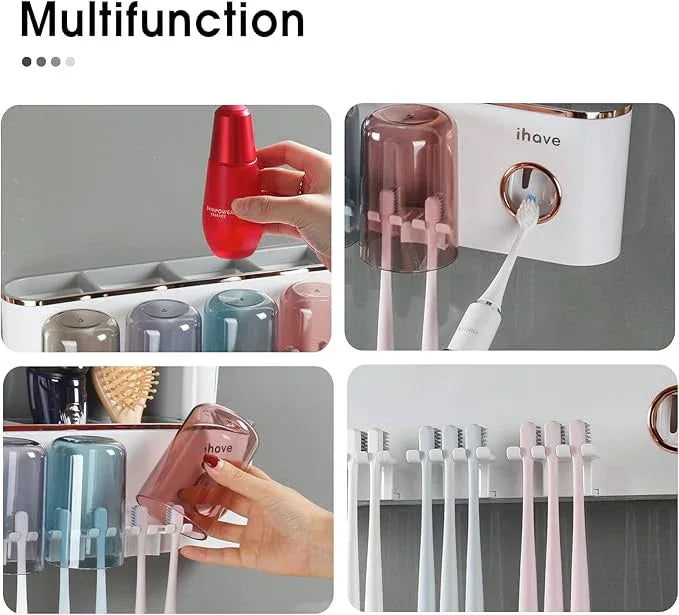 iHave Toothbrush Holders Bathroom Accessories with Toothpaste Dispenser, 4 Cups Toothbrush Holder Wall Mounted Bathroom Decor - ModernBath