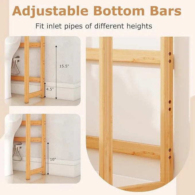 Giantex Over The Toilet Storage Cabinet, 3-Tier Bamboo Bathroom Shelves Over Toilet w/3 Hooks, Adjustable Shelves & Waterproof Feet Pad, Over Toilet Bathroom Organizer for Laundry, Balcony, Restroom - ModernBath