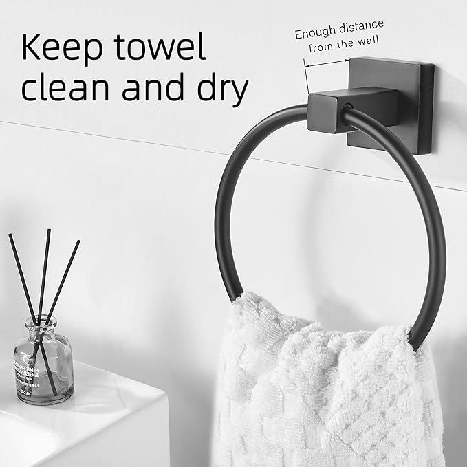 FORBATH Black Toilet Paper Holder Towel Ring, Black Bathroom Hardware, Hand Towel Holder Toilet Paper Roll Holder Set, Wall Mounted Stainless Steel Bathroom Accessories, 2 PCS - ModernBath