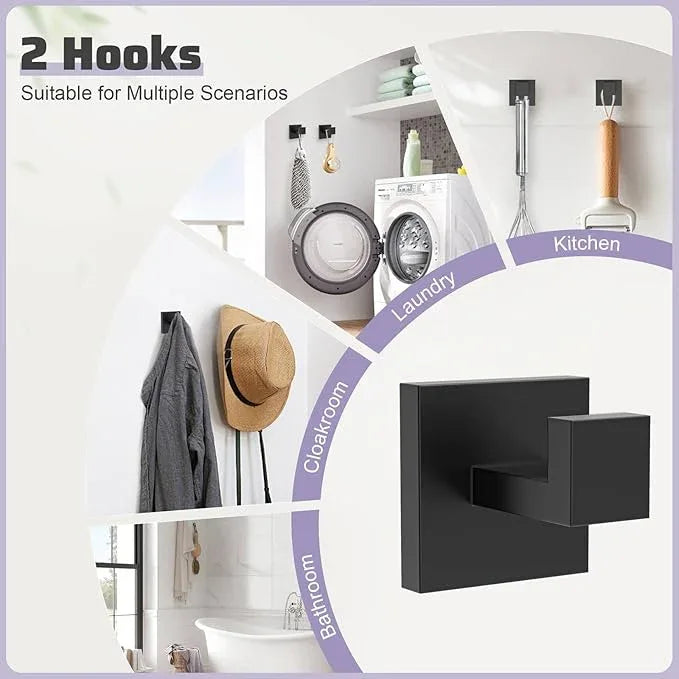 TNOMS Matte Black Towel Bar Set 5-Piece Bathroom Hardware Accessories Set,23.6 Inch Modern Towel Holder Set SUS304 Stainless Steel Towel Rack Set for Bathroom,Wall-Mounted - ModernBath