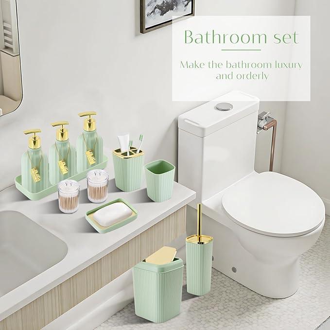 WSBArt 17PCS Bathroom Accessory Set Bathroom Set Green Bathroom Decor,Toilet Brush, Trash Can, Qtip Holder Dispenser& 3PCS Soap Dispenser - ModernBath