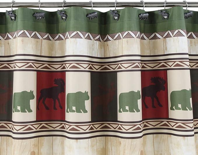 Woodland Black Bear Moose Shower Curtain Hooks, Rustproof Rustic Cabin Shower Hooks for Shower Curtain, 5 Roller Ring Balls Lodge Bathroom Curtain Hooks, Outdoor Decorative Animal Hooks, Set of 12 - ModernBath