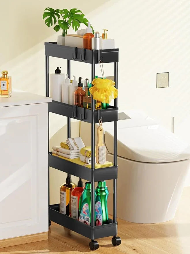 LEHOM 5.1" Slim Storage Cart - 4 Tiers Bathroom Organizer Mobile Shelving Unit Storage Rolling Utility Cart Slide Out Organizer for Kitchen Bathroom Laundry Narrow Places - ModernBath