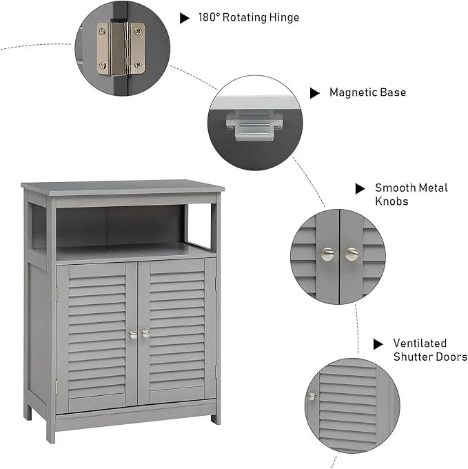 Tangkula Bathroom Floor Cabinet, Wooden Freestanding Storage Cabinet with Double Shutter Door & Adjustable Shelf, Storage Cabinet for Bathroom Living Room (Grey) - ModernBath
