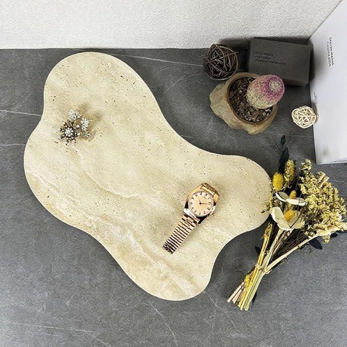 Natural Travertine Tray Luxury Travertine Vanity Organizer Cloud Shape for Bathroom Kitchen Counter, Decorative Tray for Dresser Home Décor - ModernBath